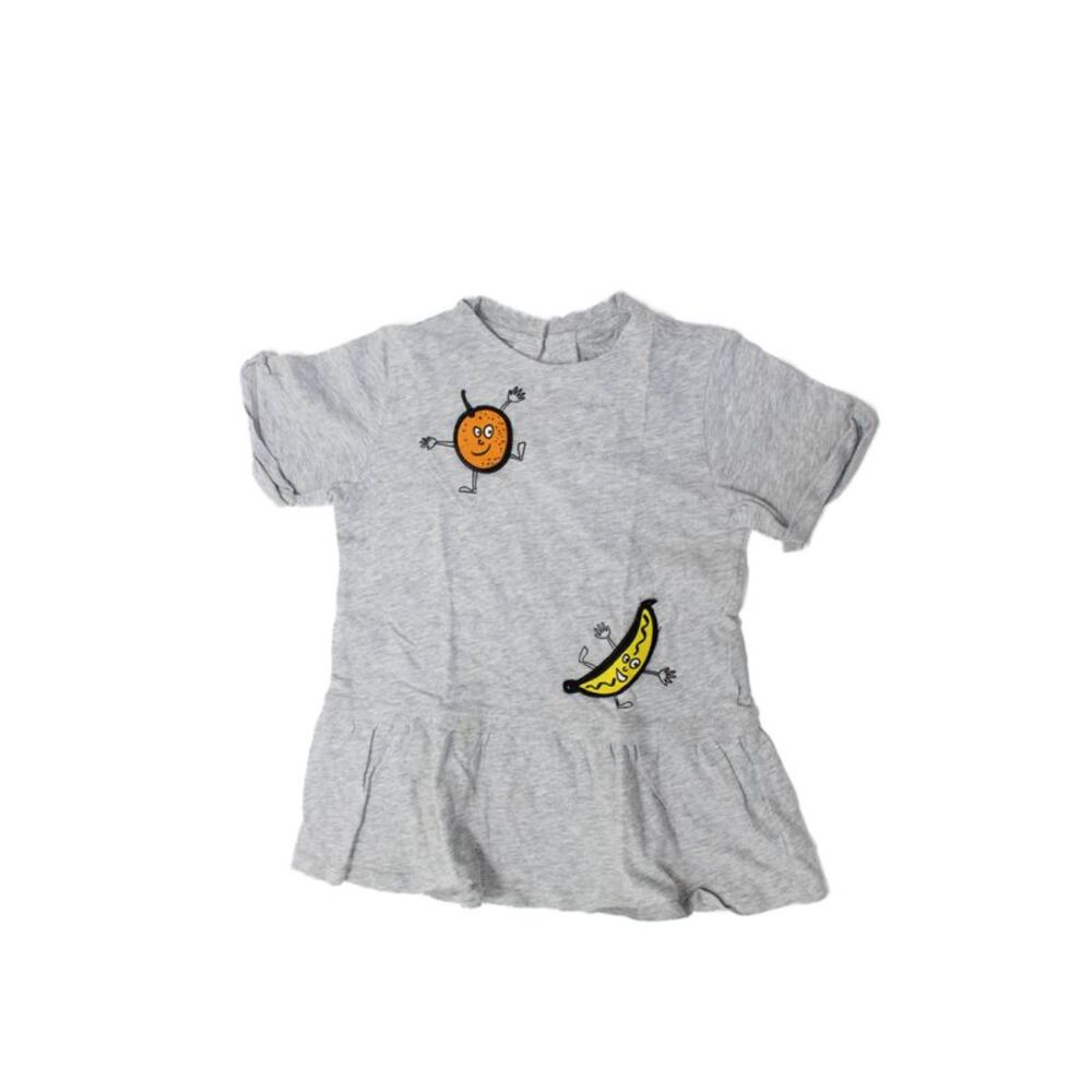Stella McCartney Girls Applique Crew Neck Short Sleeve Dress Gray Size 36M